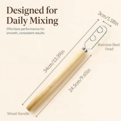 Digead Danish Dough Whisk, 304 Stainless Steel Dutch Whisk with Wooden Handle – Ergonomic Manual Mixing Tool for Home Baking: Heavy Dough, Sourdough Bread, Pizza Dough, Cake Batter (13 inch)