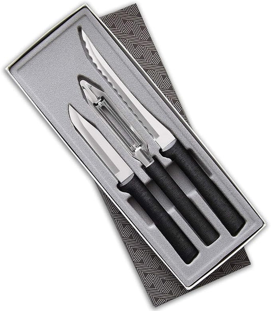 Rada Cutlery Peel, Pare & Slice Gift Set (G218), 3-piece Knife Set, Stainless Steel Blades, Black Handle