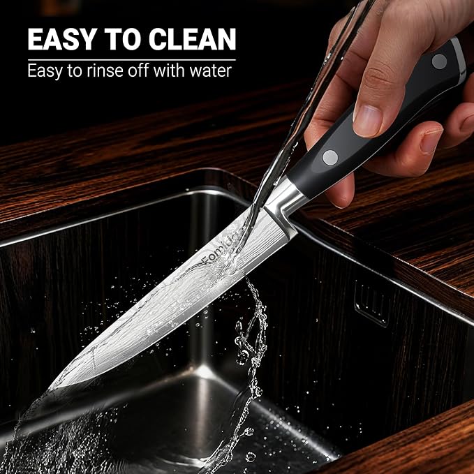 Razor Sharp 2PCS Small Kitchen Knife Set, 5 inch Utility Knife and 3.5 inch Paring Knife, High Carbon Steel Damascus Pattern Japanese Chef Knife with Full Tang Handle Design for Home Kitchen