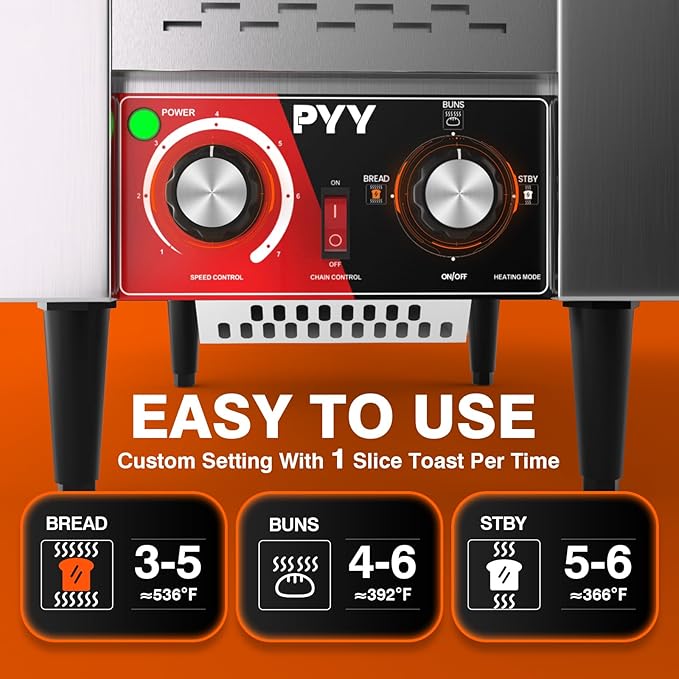 PYY Commercial Conveyor Toaster 150pcs/h - Electric Conveyor Belt Toaster for Toast, Bun, Bagel, Bread, Heavy Duty Stainless Steel Toaster Oven for Restaurant, Bakery, Buffet Use