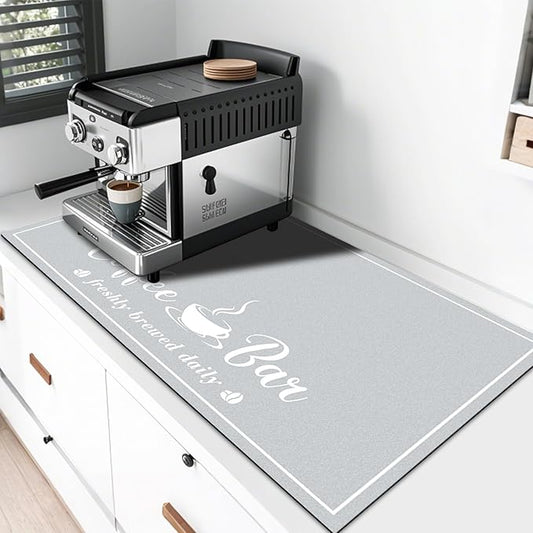 CooRug Absorbent Coffee Mat, Fashion Dish Drying Mat for Kitchen Counter Coffee Bar Accessories Espresso Machine Dish Rack 17" x 32" Light Grey