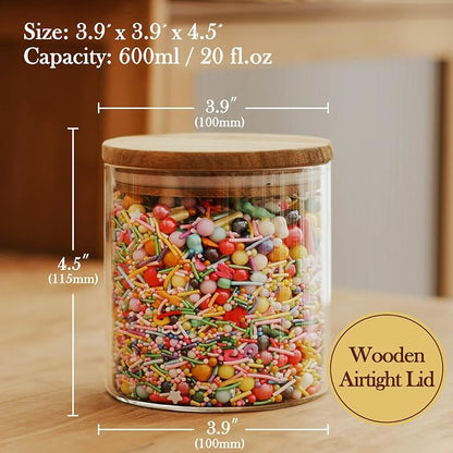 Labina Glass Storage Container Airtight Food Jars Kitchen Canister with Wood Lids, 20 Oz Wide Mouth Pantry Organization Glass Jar for Flour, Sugar, Cookie, Spagetti, Candy and Nuts (2 Pack)