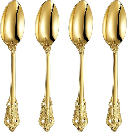KEAWELL Luxury Dinner Spoon, Set of 4, 18/10 Stainless Steel Tablespoons, Silverware Spoon Set, Mirror Polished, 7.8 Inches (Gold)