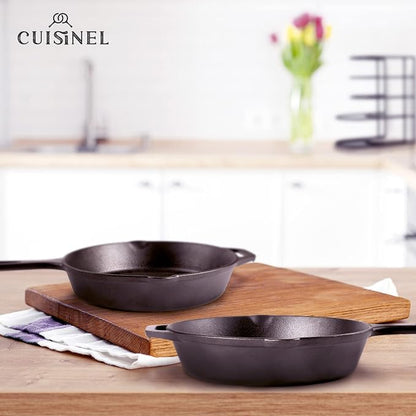 Cuisinel Pre-Seasoned Cast Iron Skillet 2-Piece Set (10-Inch and 12-Inch) Oven Safe Cookware - 2 Heat-Resistant Holders - Indoor and Outdoor Use - Grill, Stovetop, Induction Safe