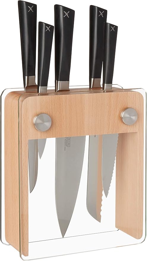 Mercer Culinary Züm 6-Piece Forged Block Set, Beech Wood and Glass