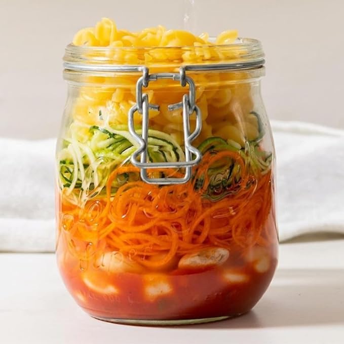 Le Parfait Super Jar 750mL (24oz) French Glass Preserving Jar w/Airtight Rubber Seal & Wire Bail Closure - BPA-Free Canning Jar for Pickles, Fruit, Sauce & Food Storage - Made in France Since 1930 4PK