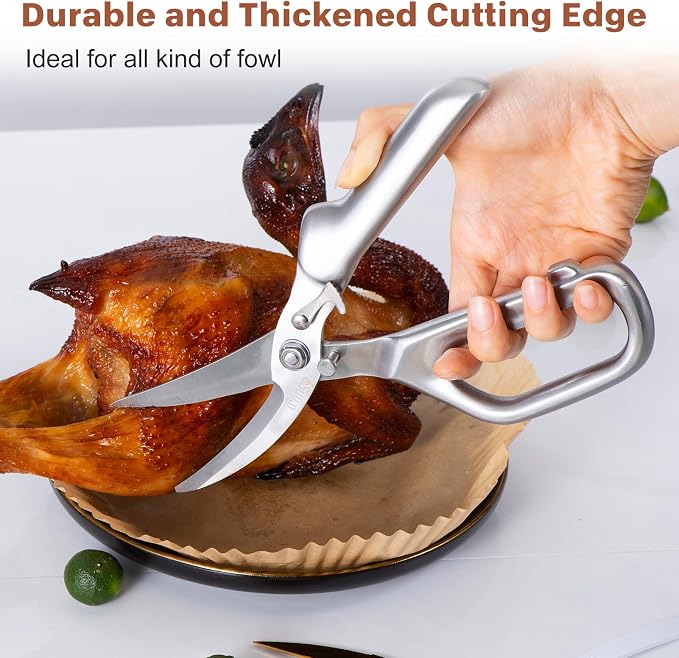 LIVINGO Kitchen Scissors - Heavy Duty Poultry Shears Sharp Cutting Food Chicken Bone Meat Vegetable for Cooking, Multipurpose Stainless Steel Utility Scissors, Safety Lock