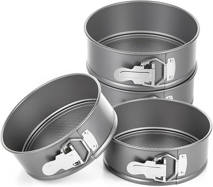 Funnymoom 4 Pcs 7 Inch Non Stick Springform Pan with Removable Bottom Carbon Steel Round Springform Cheesecake Pan with Stainless Steel Spring Buckles for Baking Kitchens Restaurant(Gray)