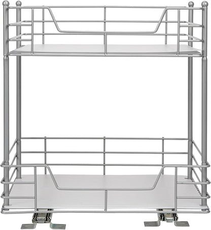 Household Essentials Brushed Steel & Plastic Two-Tier Pantry Organizer, Silver