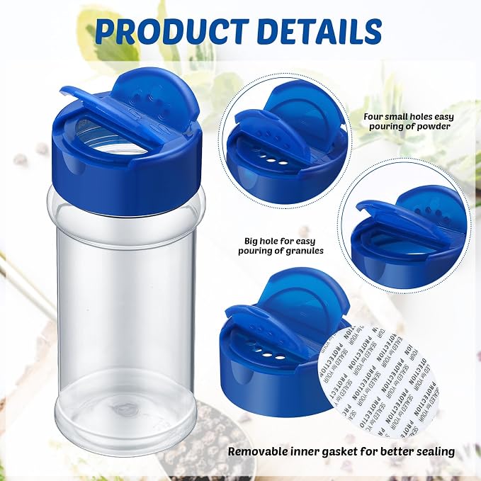 Eccliy 36 Pack 3 oz Clear Plastic Spice Jars with Label and Shaker Lids Empty Spice Bottles Seasoning Containers Seasoning Jars Shaker Condiment Pots for Pepper Herbs Powders(Blue)