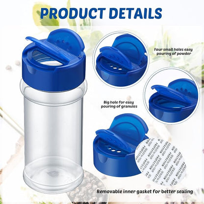 Eccliy 36 Pack 3 oz Clear Plastic Spice Jars with Label and Shaker Lids Empty Spice Bottles Seasoning Containers Seasoning Jars Shaker Condiment Pots for Pepper Herbs Powders(Blue)