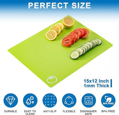 5 Pieces Flexible Plastic Cutting Board Mats with Food Icons, BPA Free Cutting Boards for Kitchen, Non Slip Cutting Mat for Meat and Vegetables (Red, Bright Yellow, Light Green, Purple, Lake Blue)