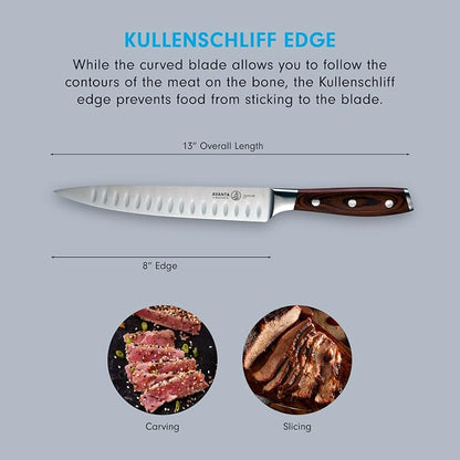 Messermeister Avanta Forged Kullenschliff Carving Set - Includes 8” Carving & Slicing Knife + 7” Fork - German X50 Stainless Steel - Pakkawood Handle - Rust Resistant & Easy to Maintain