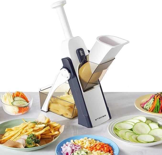 [5 in 1] Mandoline Slicer for Kitchen & Safe Vegetable Chopper & Adjustable Mandoline Slicer, can't Detachable Blade, Mandolin can Cut Slicing, Strips, Shredding, Dicing