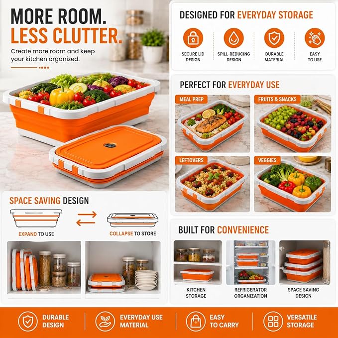 Pamper Paws 2-pack XL Collapsible BBQ Prep Tub with Cutting Board – Foldable Food Prep Container for Outdoor Cooking & Kitchen Use – Space Saving Collapsible Wash Tub, Portable BBQ Prep Tub (Orange)