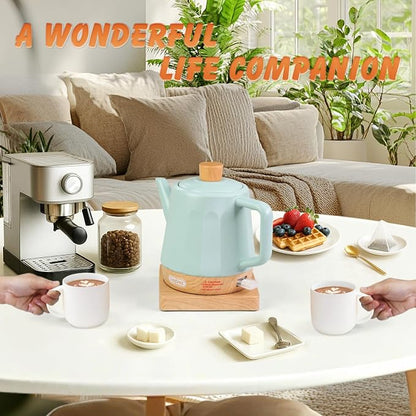 Electric Kettle Ceramic 1.2 qt, Automatic Shut Off, Fast Boiling Kettles Teapot, Hot Water Boiler For Coffee & Tea, Prevent Boil Dry, 1000W, Milky Green