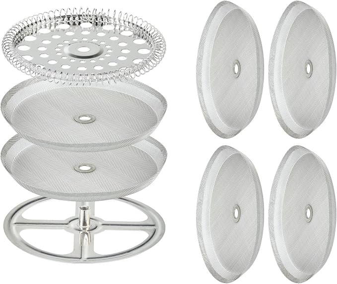 8 Pieces French Press Replacement Parts Stainless Steel Set, 6 Pieces 3.6in Universal French Press Screen, Containing Spiral Disk and Cross Disk for 34oz/3.6 Inch Wide French Press Coffee Press