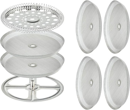 8 Pieces French Press Replacement Parts Stainless Steel Set, 6 Pieces 3.6in Universal French Press Screen, Containing Spiral Disk and Cross Disk for 34oz/3.6 Inch Wide French Press Coffee Press
