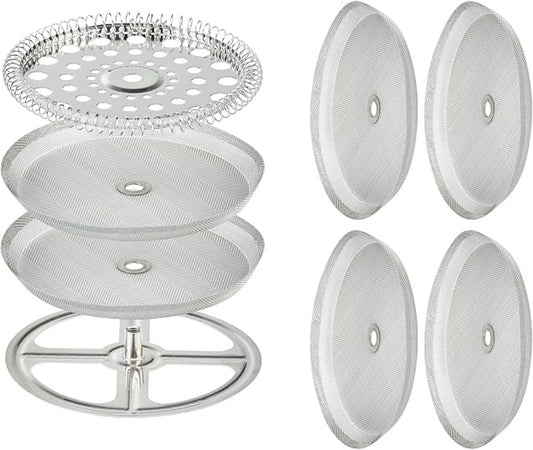 8 Pieces French Press Replacement Parts Stainless Steel Set, 6 Pieces 3.6in Universal French Press Screen, Containing Spiral Disk and Cross Disk for 34oz/3.6 Inch Wide French Press Coffee Press