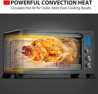TOSHIBA 10-in-1 Convection Toaster Oven, 6-Slice Countertop Oven, 1500W with Toast, Bake, Broil, Rotisserie & Pizza Functions, LCD Knob Controls, 6 Accessories, Black Stainless Steel