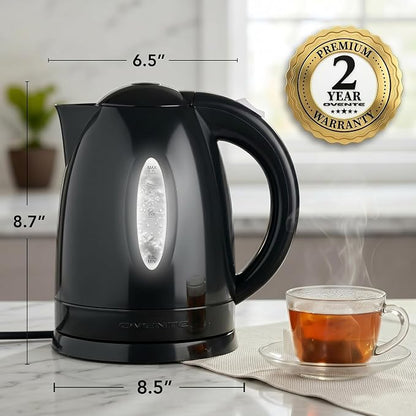 OVENTE Electric Kettle, 1.7L Fast Boiling Water Heater for Coffee or Tea, BPA Free with Water Level Gauge, Auto Shut-Off, Boil-Dry Protection, Indicator Light and Removable Filter, Black KP72B
