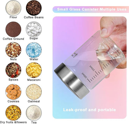 Small Glass Jars with Airtight Lid 6.7oz Round Spice Jars Sugar Coffee Ground Container Storage Canister Jars for Pantry Yogurt Tea Seasoning Nuts Cookies Overnight Oatmeal (6 * 200ml(6.76oz))