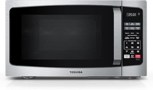 TOSHIBA ML-EM09PA(SS) Small Microwave Oven with 6 Auto Menus, Mute Function, LED Lighting, Countertop Microwave Perfect for Apartments, 0.9 Cu Ft, 10.6 Inch Removable Turntable, 900W, Stainless Steel