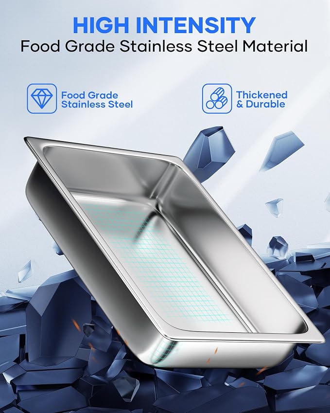 WantJoin Steam Table Hotel Pans - 1/1 Full Size 2.5 Inch Deep 6 Pack, Stainless Steel Food Storage Container Metal Tray Sets for Commercial Chafing Dishes Restaurant Buffet Catering Supplies