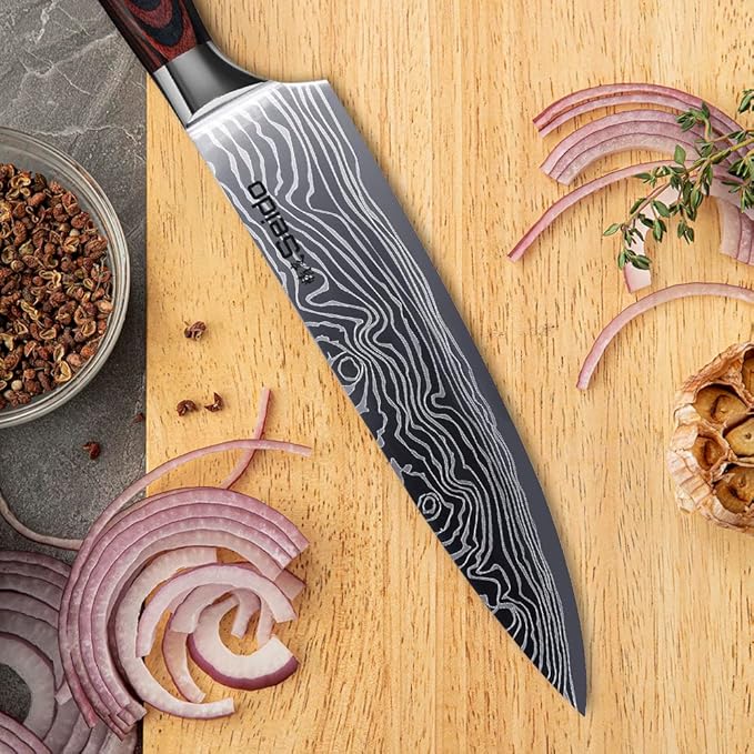 Seido Knives 5-Piece Damascus Master Chef Knife Set - Includes Gyuto, Santoku, Nakiri, Paring Knives - High-Carbon Stainless Steel Kitchen Knives