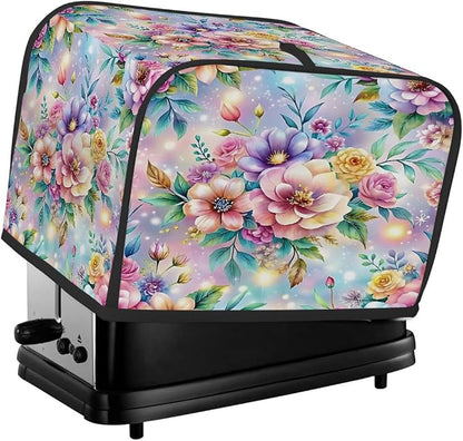 Flower Spring Toaster Cover 2 Slice Wide Slot Washable Toaster Covers | Rainbow ArtDust and Fingerprint Protection Bread Maker Covers for Kitchen Accessories Decor Bakeware Women Gift