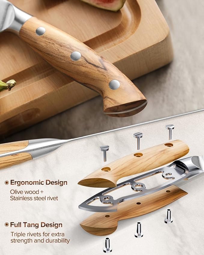 XINZUO Curved Boning Knife 6.3 Inch, 3 Layers Composite Steel,For Meat Cutting, Filleting-Full Tang With Ergonomic Olive Wood Handle