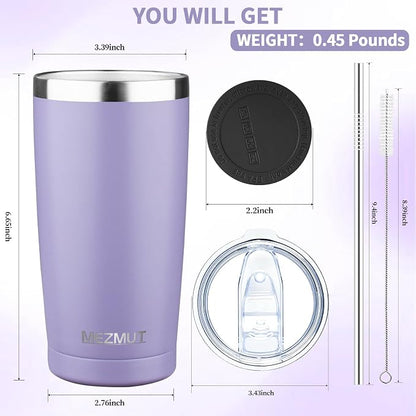 MEZMUT 20oz Tumbler Coffee Travel Mug with Lid and Straw, 4 Pack Stainless Steel Double Wall Vacuum Spill Proof Insulated Tumbler, Hot or Iced Coffee Cups for Drinks (4Pcs, Light Purple)