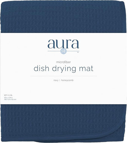 S&T INC. Dish Drying Mat XL, 18” x 24”, Absorbent Microfiber Kitchen Counter Mat, Dish Drying Pad for Dishes, Utensils, Pots and Pans, Extra Large, Navy