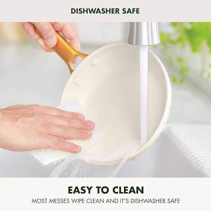 GreenPan 8" 10" and 12" 3 Piece Frying Pan Skillet Set, Hard Anodized Ceramic Nonstick, PFAS-Free, Gold Handle, Dishwasher Safe, Oven Safe, Blue and Cream Mix