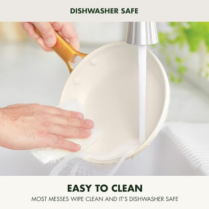 GreenPan 8" 10" and 12" 3 Piece Frying Pan Skillet Set, Hard Anodized Ceramic Nonstick, PFAS-Free, Gold Handle, Dishwasher Safe, Oven Safe, Blue and Cream Mix