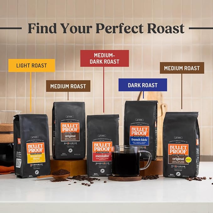 Bulletproof The Mentalist Medium-Dark Roast Ground Coffee, 12 Ounces, Clean Coffee Tested for Toxins, Packaging May Vary (Pack of 2)