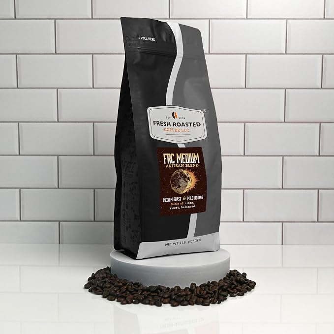 Fresh Roasted Coffee, FRC Medium Roast Blend Whole Bean Coffee, Medium Roast, Kosher, 2 lb (32 oz)