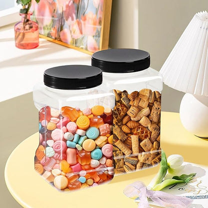 3 Pack 98Oz Square Plastic Jars, Wide Mouth Airtight Food Storage Containers with Lids for Dry Goods, Candy, Cookies, Snacks, Nuts & Pantry Organization, Easy-Grip PET Canisters Jar