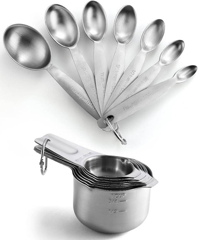 Spring Chef - Oval Measuring Spoons Set of 7 & Measuring Cups Set of 7 Bundle. Easy to Read Measurement Markings For Measures Dry and Liquid Ingredients