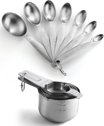 Spring Chef - Oval Measuring Spoons Set of 7 & Measuring Cups Set of 7 Bundle. Easy to Read Measurement Markings For Measures Dry and Liquid Ingredients