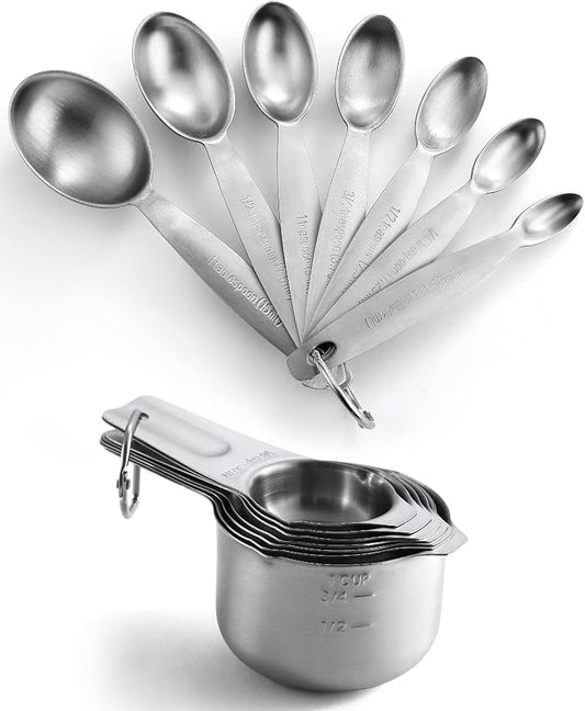 Spring Chef - Oval Measuring Spoons Set of 7 & Measuring Cups Set of 7 Bundle. Easy to Read Measurement Markings For Measures Dry and Liquid Ingredients