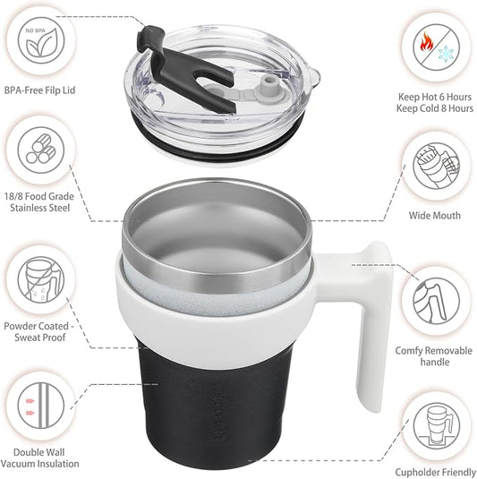 BJPKPK 10 oz Tumbler With Handle And Straw Stainless Steel Insulated Tumbler With Lid Reusable Metal Coffee Cups,Day Night