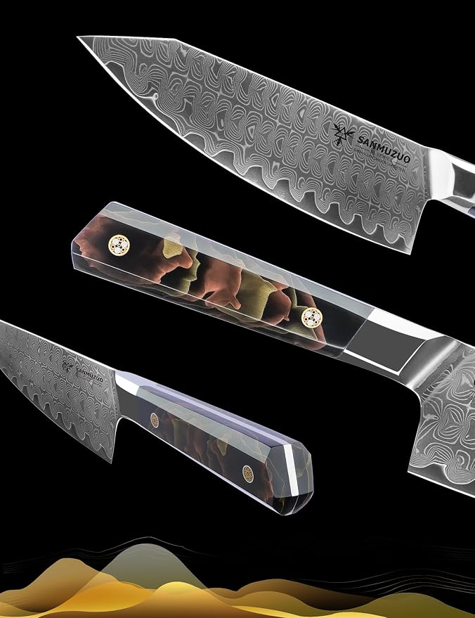 Kitchen Chef Knife 8 Inch, Professional Kitchen Knife, Ultra Sharp Damascus Powder Steel with Full-tang Resin Handle, Bi Series