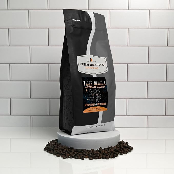 Fresh Roasted Coffee, Tiger Nebula Whole Bean Coffee, Medium Roast, Kosher, 2 lb (32 oz)