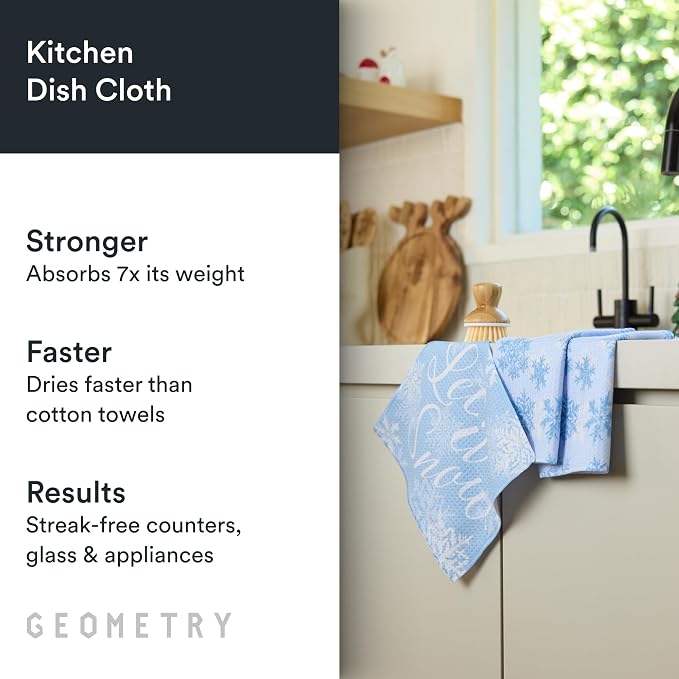 GEOMETRY Holiday Kitchen Dish Cloths - Quick Dry Dishcloths for Kitchen - Premium Dish Rags with Geoweave - 3-Pieces (Frosty, 10"x10")