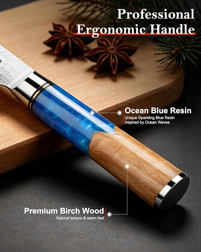 Kitchen Utility Knife 5 Inch, Japanese VG10 Steel Damascus Paring knife, Small Kitchen Chef Knife with Gift Box and Resin Wood Handle, Ideal Gift for Your Beloved Men or Women