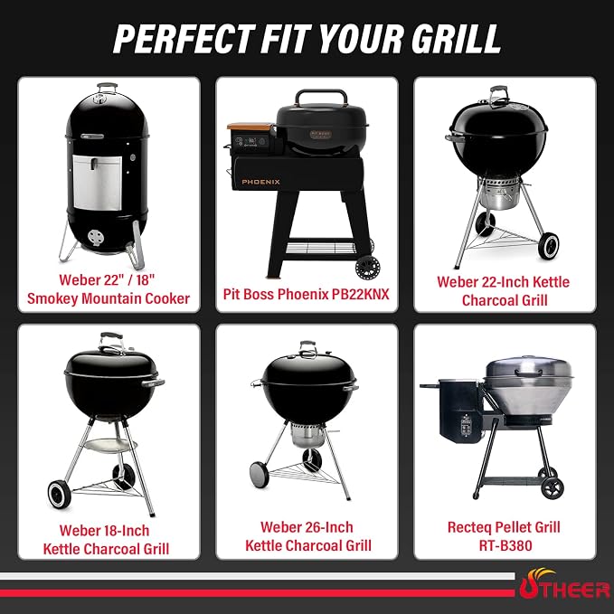Upgraded Grill Table for Weber Kettle 22"/18"/26", Master Touch 22", Smokey Mountain, Recteq Pellet Grill RT-B380, Prep Station with Cutting Board, Basin, 4 Hooks, Shelf for Weber Kettle Accessories