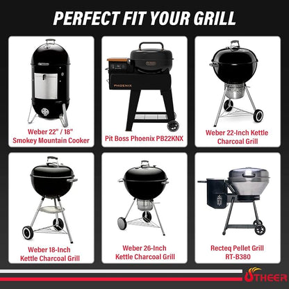 Upgraded Grill Table for Weber Kettle 22"/18"/26", Master Touch 22", Smokey Mountain, Recteq Pellet Grill RT-B380, Prep Station with Cutting Board, Basin, 4 Hooks, Shelf for Weber Kettle Accessories