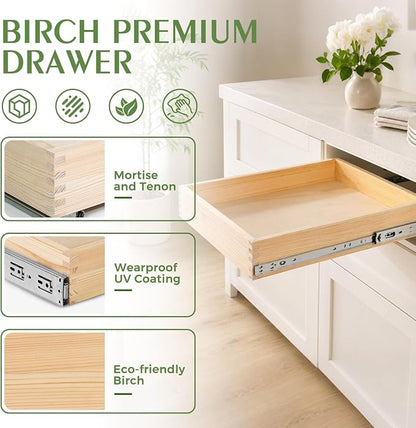 Wooden Pull Out Cabinet Organizer for Kitchen Fully Assembled 21" W x 21" D x 3" H Solid Wood Drawer with Soft Close Slides Bottom or Side Mount for Pantry Bathroom Bedroom Dining Room Storage