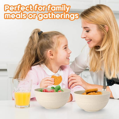 Unbreakable Cereal Bowls Set of 8, 26 Oz Wheat Straw Bowl Sets, Microwave & Dishwasher Safe Bowls for Kitchen, Reusable Plastic Bowl for Soup, Salad, Rice, Snack, BPA Free, Beige